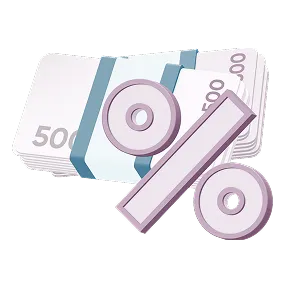 Стопка банкнот та знак відсотка