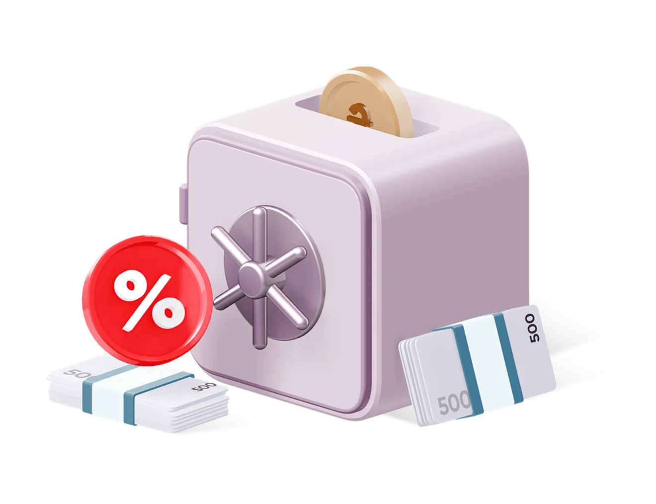 Депозит "Стандартний з поповненням". Мінімальна сума від 10 тисяч гривень,строк від 61 до 366 днів, ставка становить 18% річних. Зображено скарбничку в вигляді сейфу, символ "відсотка", стуси банківських банкнот.